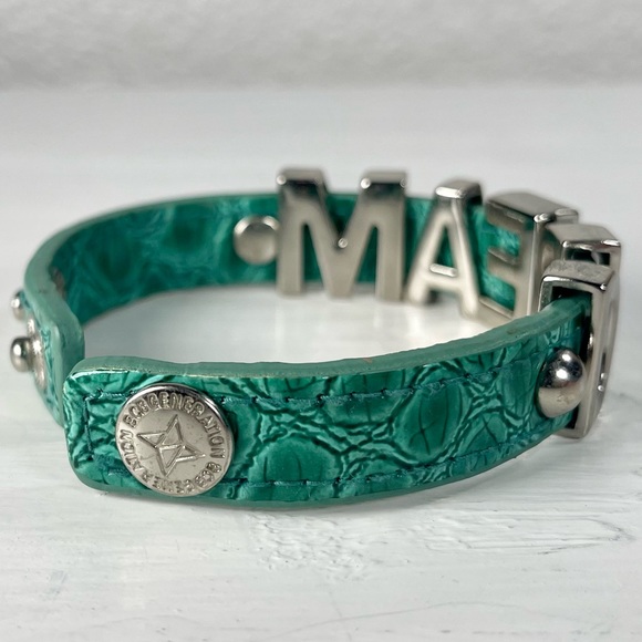 Vintage BCBGeneration Aqua Leather and Chrome Dream Bracelet with Snaps Y2K - Picture 3 of 9